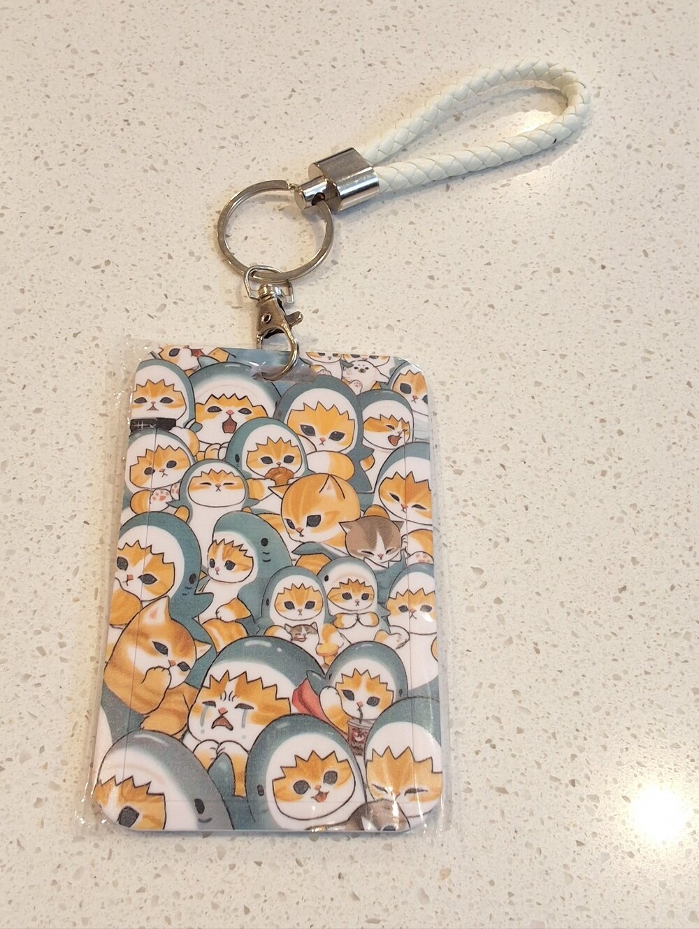 Mofusand Shark Cat ID Badge Holder Card Holder Keychain Kawaii Wrist Strap, NEW